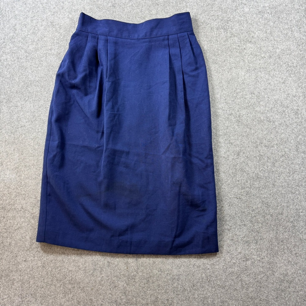 Norton McNaughton Womens Pleated Pencil Skirt 10 Navy Blue Lined Elastic Waist